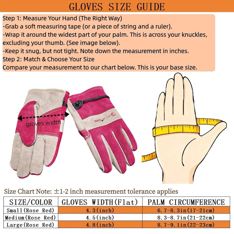 AOUCHI Women's Cotton Lined Leather Work Gardening Gloves, Rose Trimming, TIG/MIG Welding, Construction, Farm, Ranch Flexible Cowhide Gloves, Comfortable, Durable (Large) - Image 4